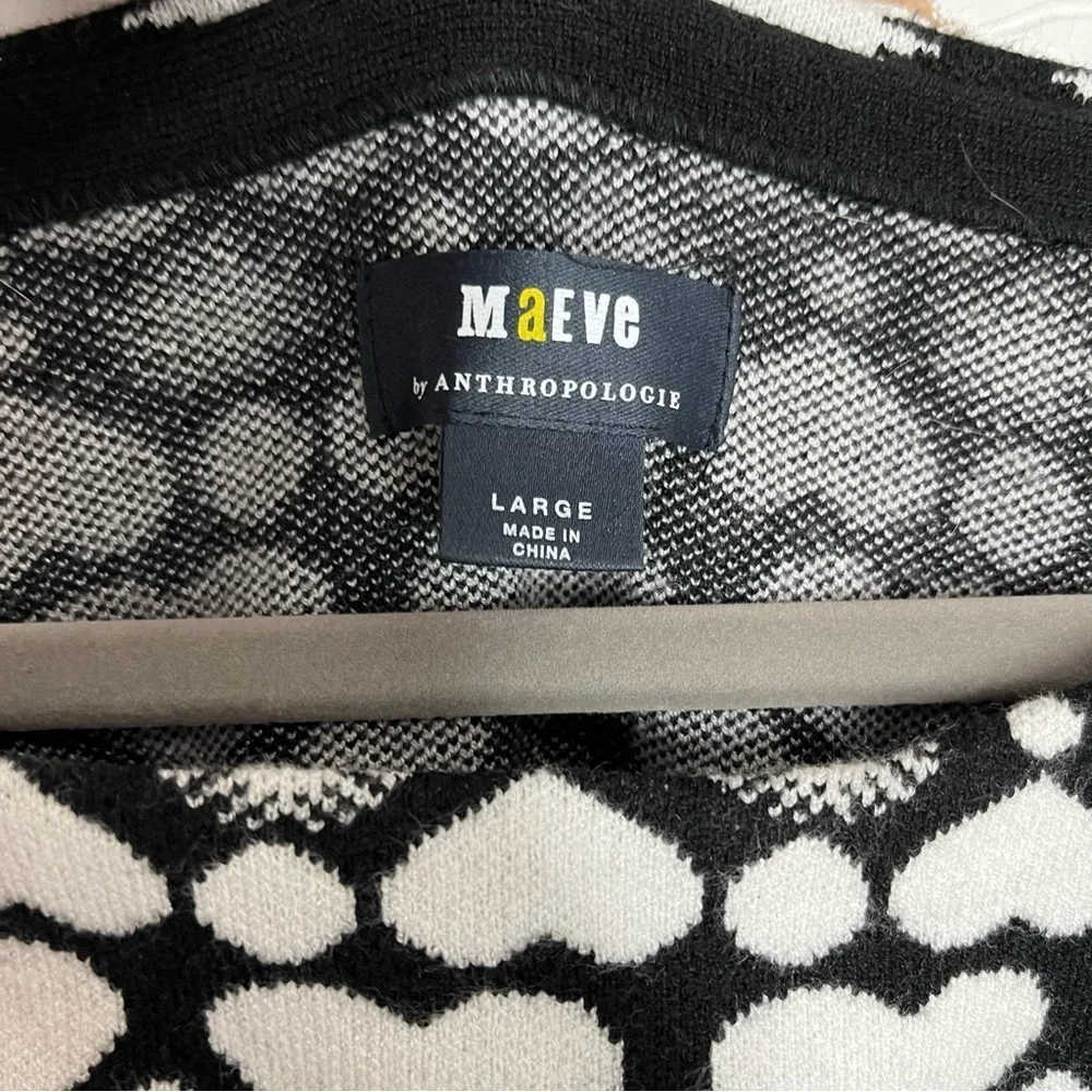 Anthropologie Maeve Black & White Hearts Boatneck Sweater NWOT